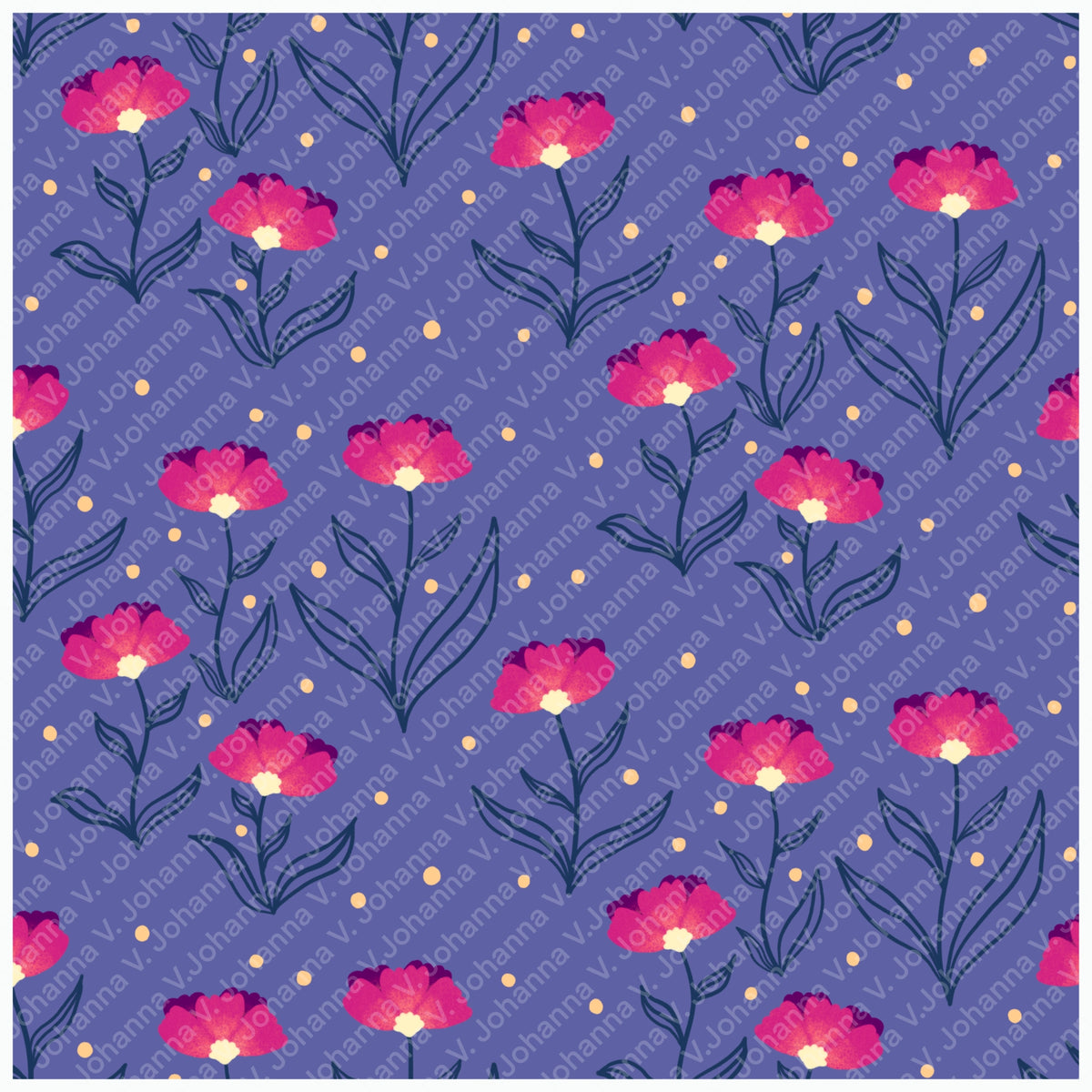 Sunset Flowers Seamless Pattern – Retro Coral & Blue Boho Floral Design