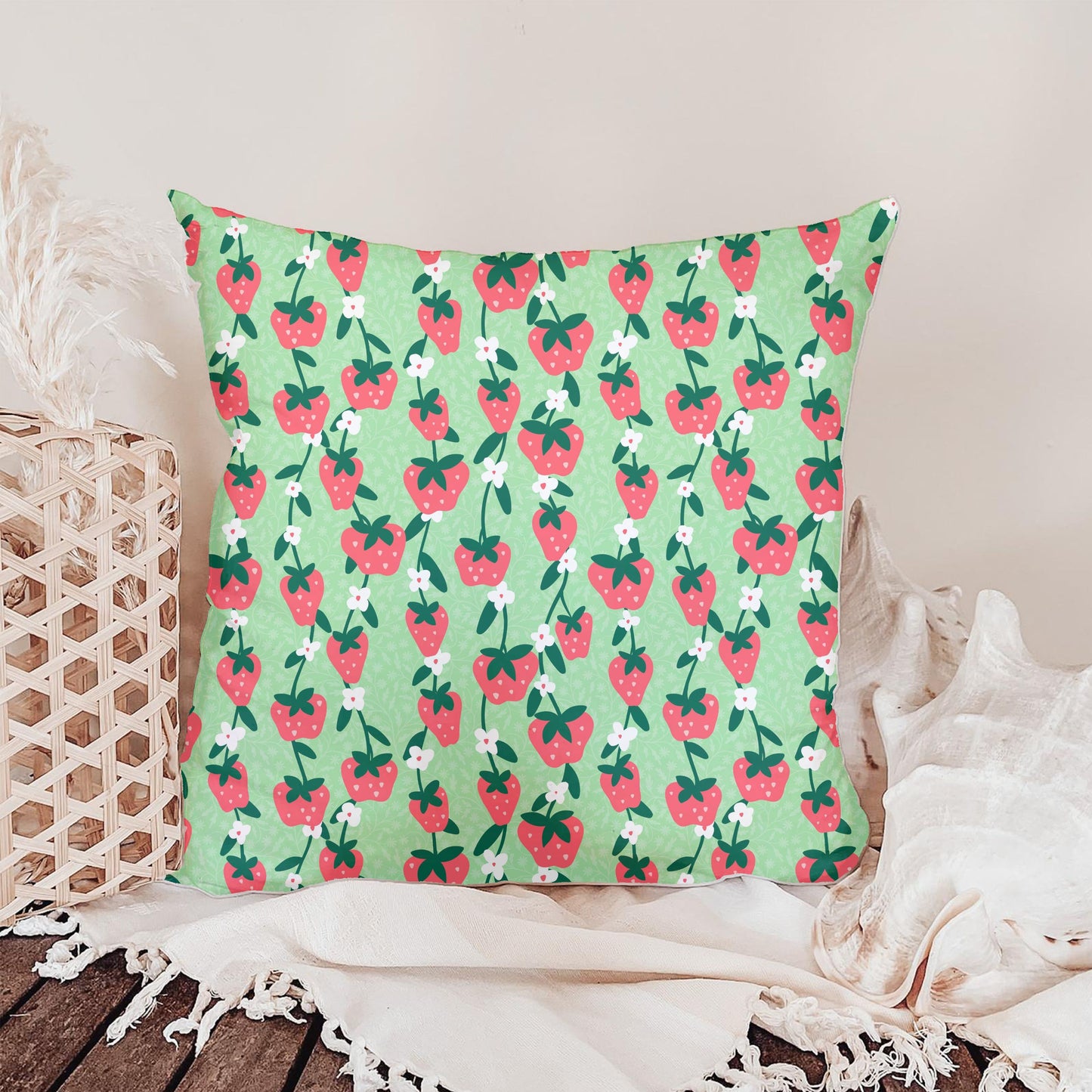 Seamless Strawberry Vine Pattern PNG, Green Botanical Fruit Digital Paper 12x12, Spring Floral Surface Pattern Design for Fabric, Packaging, Commercial Use