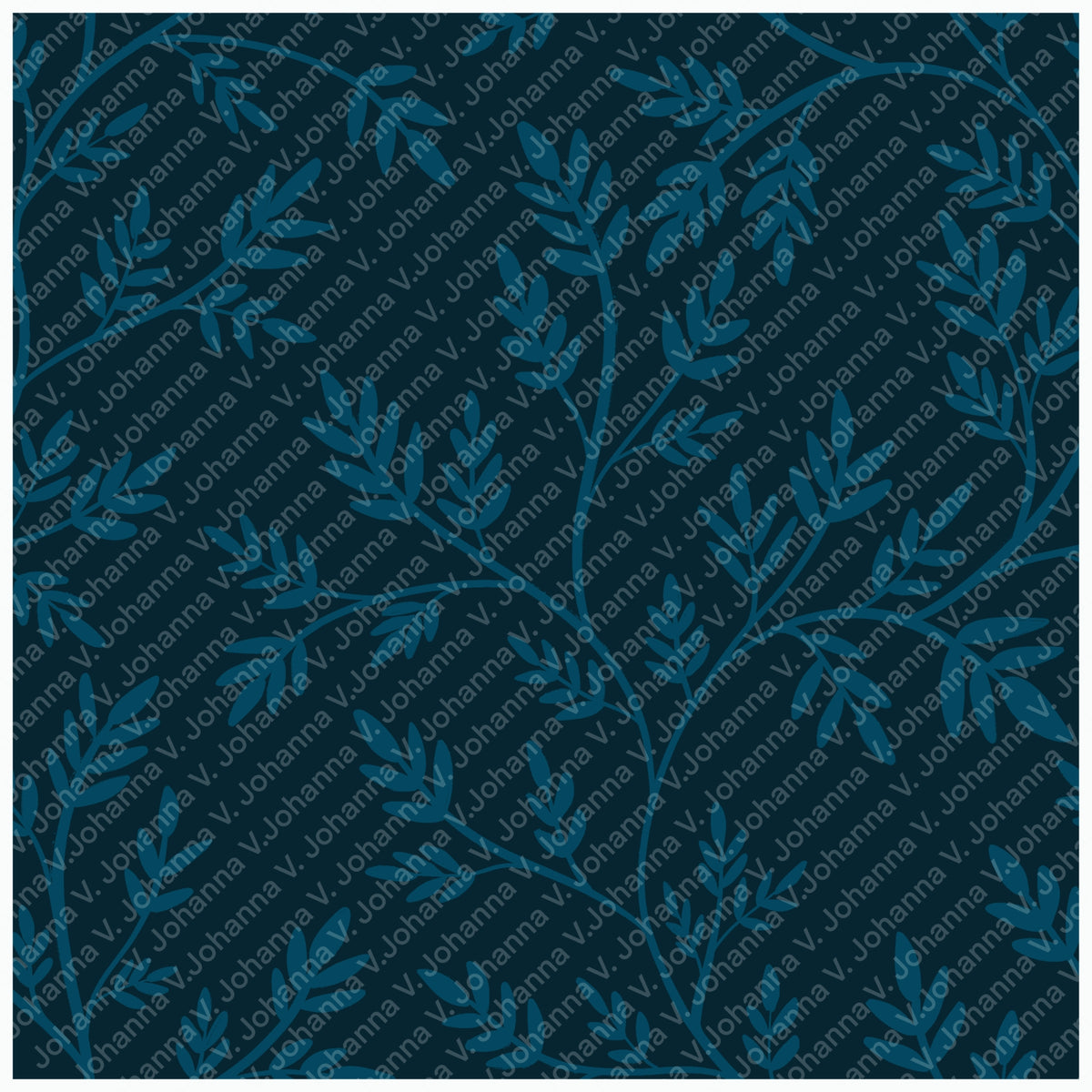 Midnight Blue Botanical Vine Seamless Pattern – Dark Moody Leaf Background