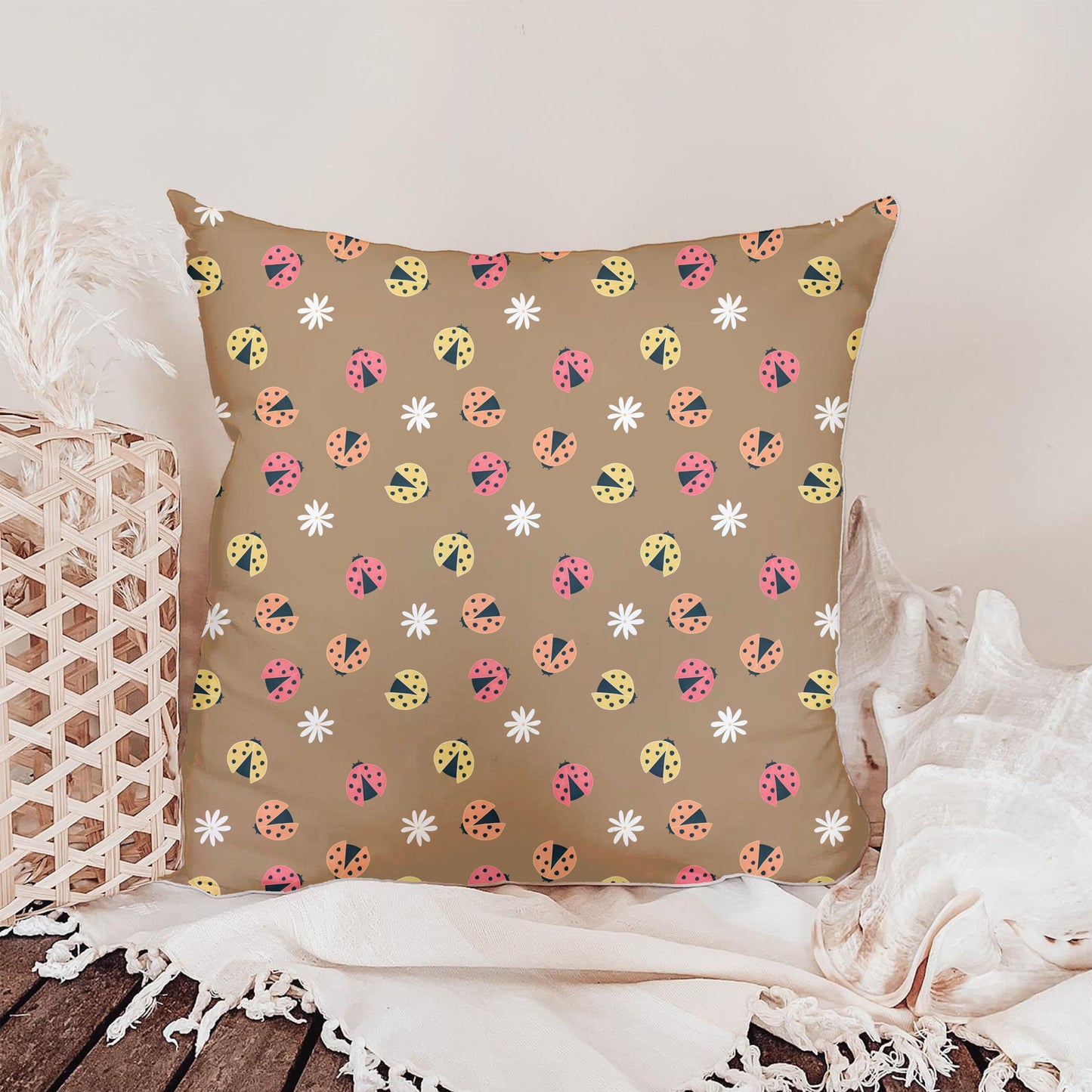 Seamless Ladybug Pattern PNG, Cute Floral Bug Digital Paper 12x12, Whimsical Nature Surface Pattern for Fabric, Packaging, Kids Design, Commercial Use