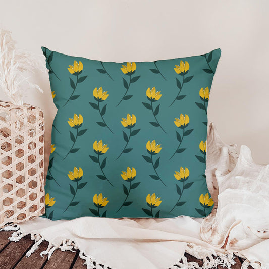 Golden Wildflowers on Teal | Minimal Floral Seamless Pattern