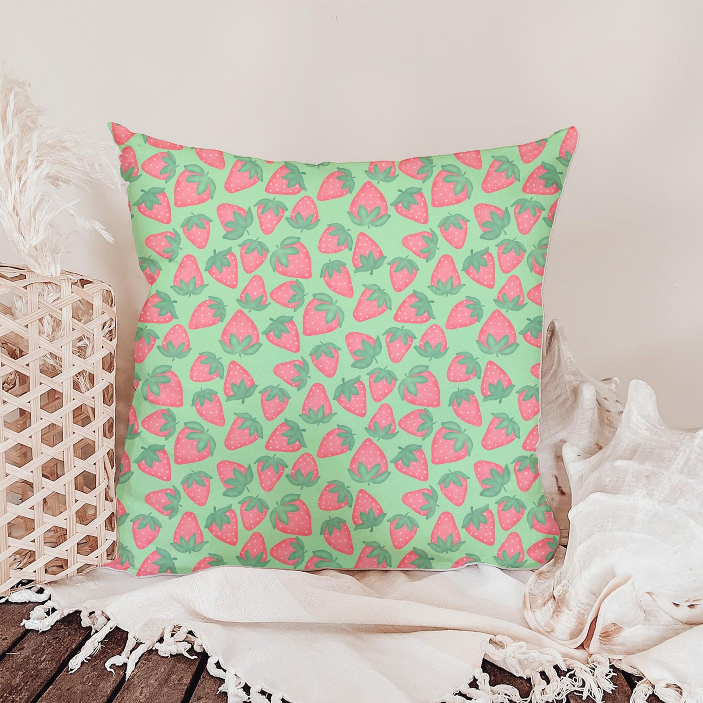 Seamless Strawberry Pattern PNG, Green Hand Drawn Fruit Digital Paper 12x12, Cute Watercolor Style Surface Pattern for Fabric, Packaging, Commercial Use
