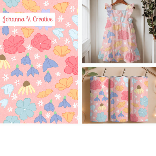 Seamless Wildflower Pattern Pink