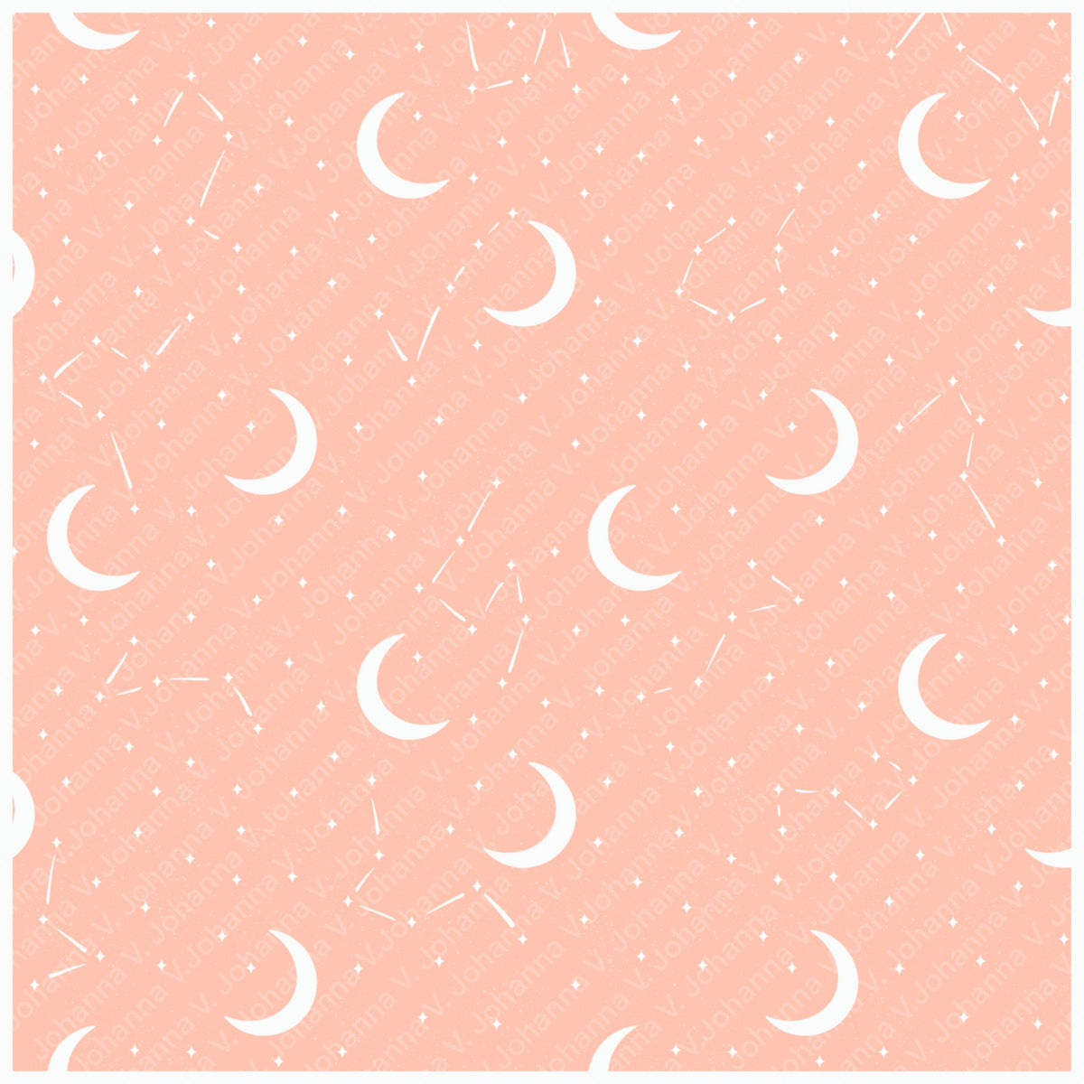 Peach Celestial Moon Seamless Pattern – Crescent Moons, Stars & Constellations