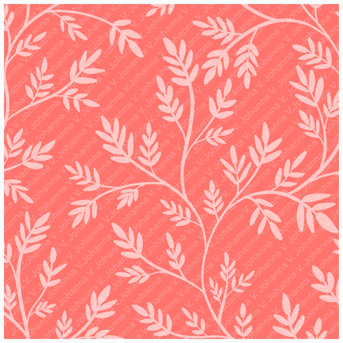 Coral Botanical Seamless Pattern – Blush Pink Leafy Branches Minimal Floral