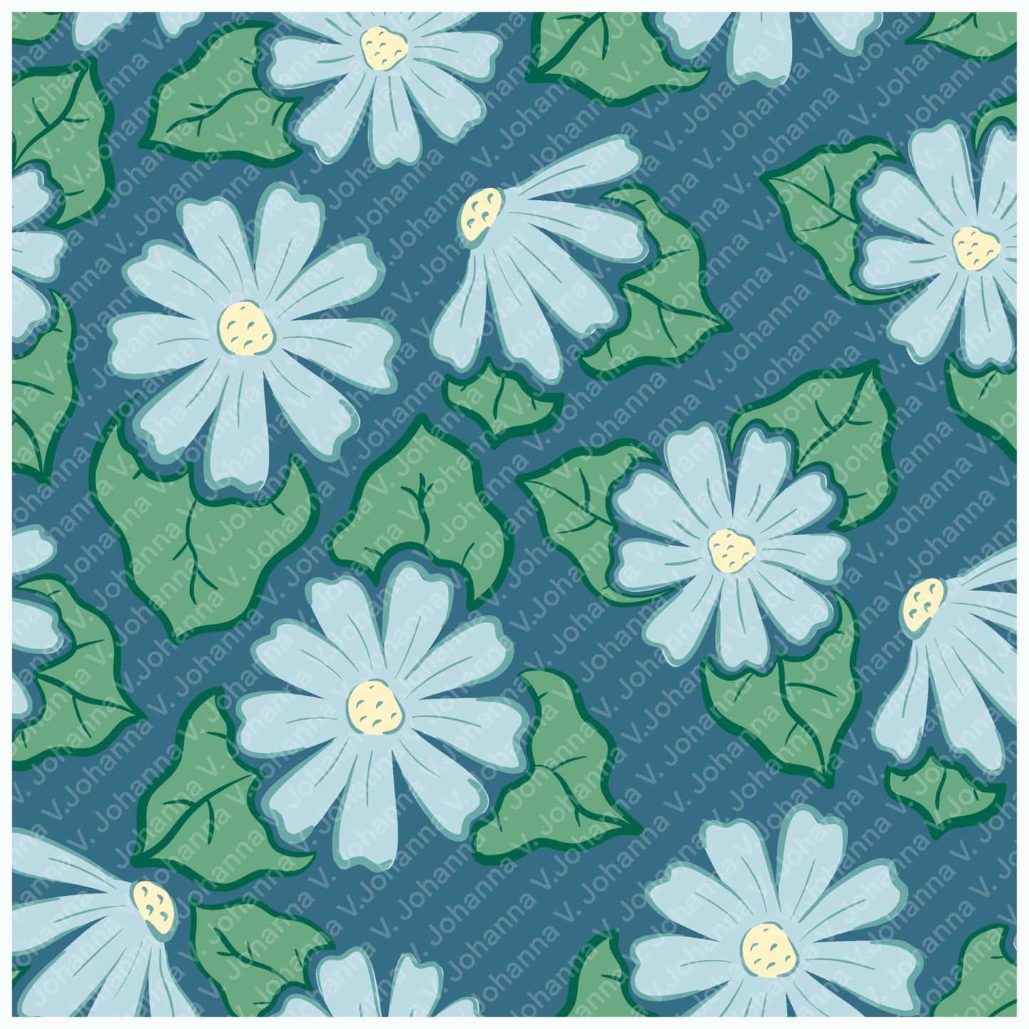 Spring Flowers Seamless Pattern – Blue & Pink Whimsical Garden Floral Design
