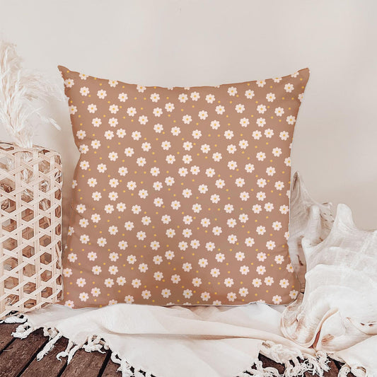 White Daisies on Warm Taupe Seamless Pattern