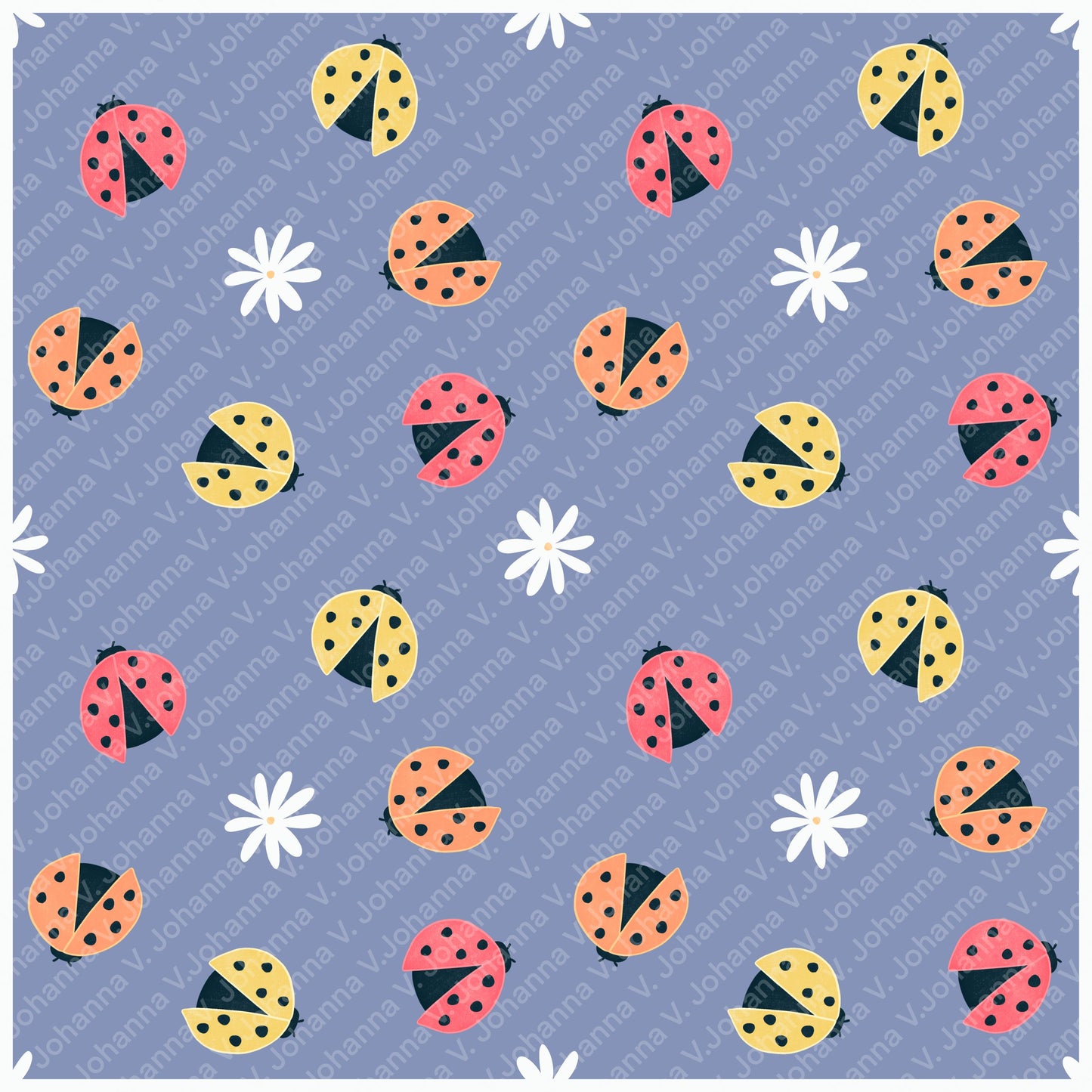 Spring Cottage Seamless Pattern Bundle | Floral Vase, Ladybug & Lavender Digital Paper Collection | Whimsical Surface Pattern Set