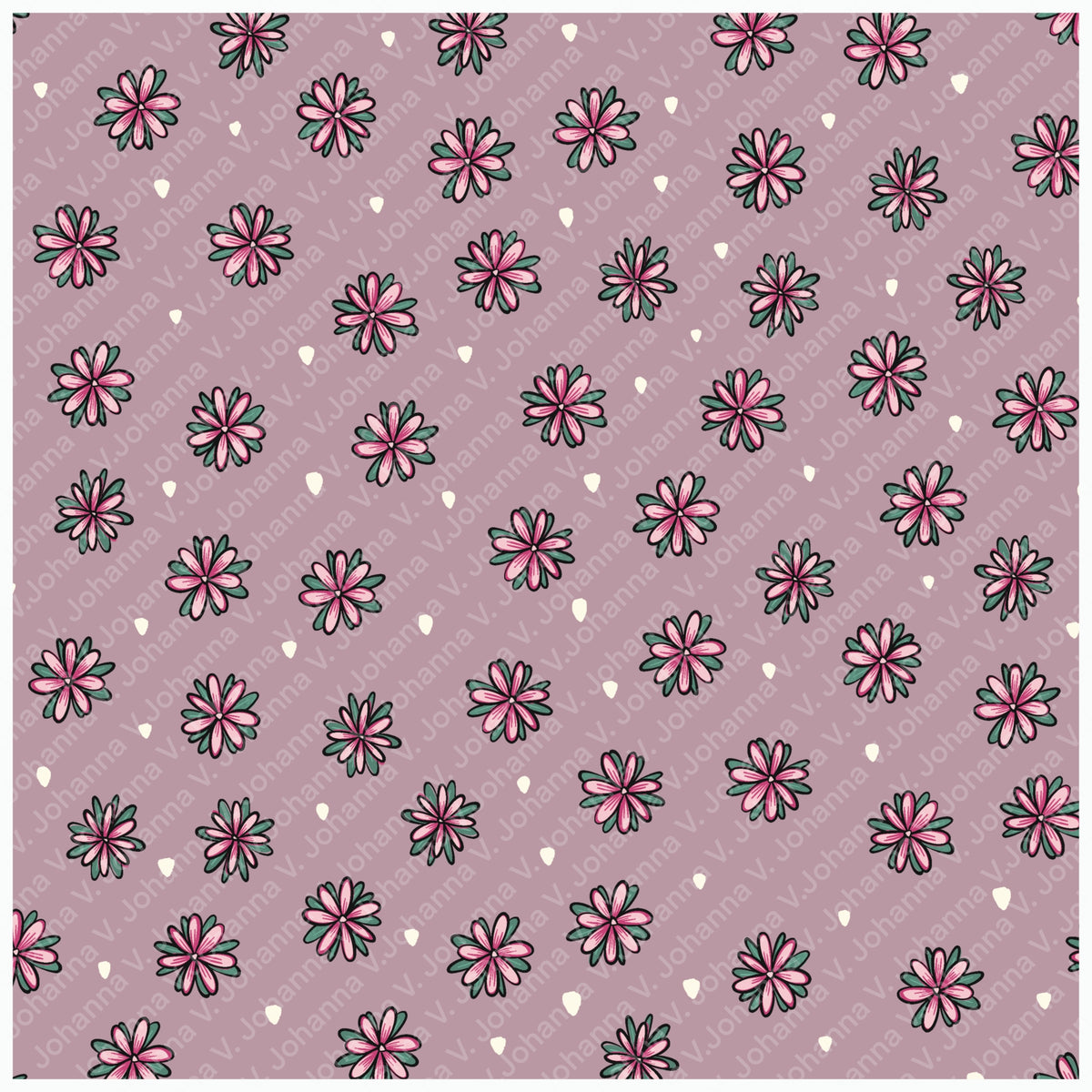 Pink Doodle Flower Seamless Pattern – Whimsical Floral on Dusty Mauve