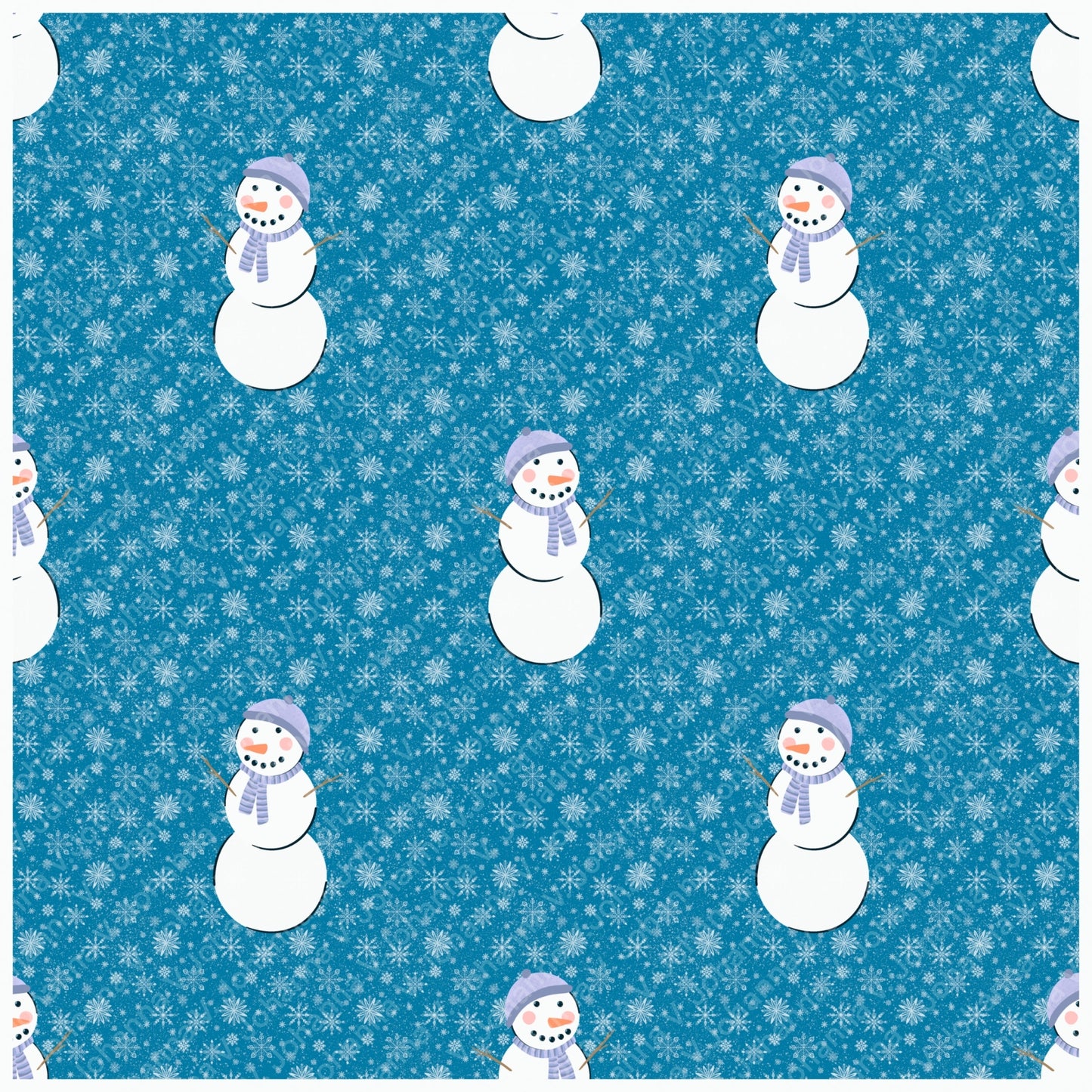 Purple Snowman Winter Seamless Pattern – Blue Snowflake Christmas Design