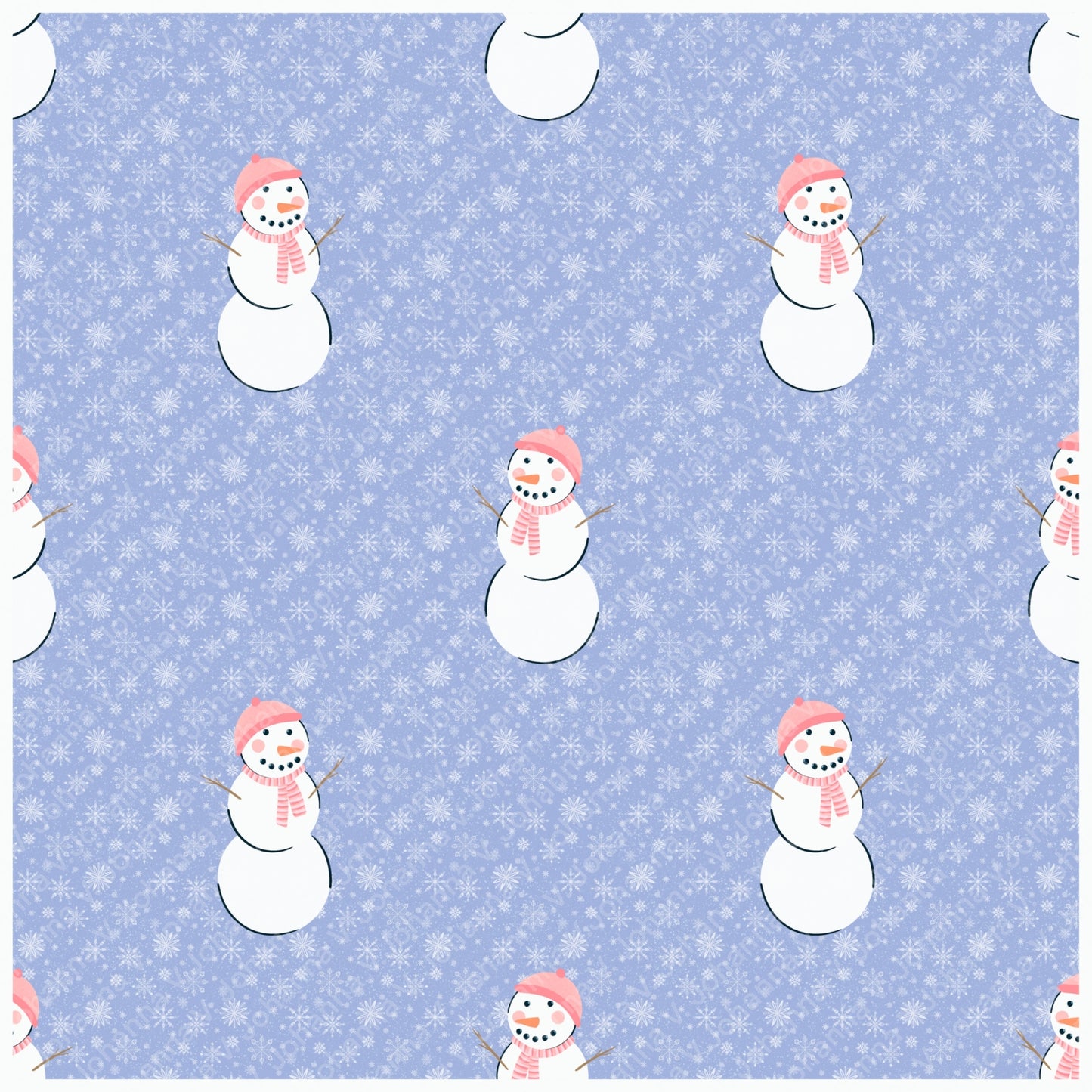 Pink Snowman Winter Seamless Pattern – Whimsical Snowflake Christmas Design