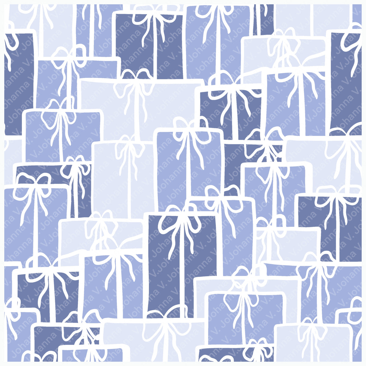 Christmas Presents Seamless Pattern – Periwinkle & Lavender Gift Boxes with Hand-Drawn Bows