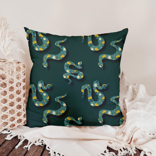 Floral Snakes with Yellow Wildflowers Seamless Pattern