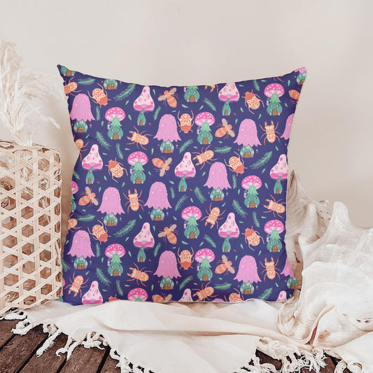 Whimsical Mushroom Cottages Beetles and Wild Bees Seamless Pattern