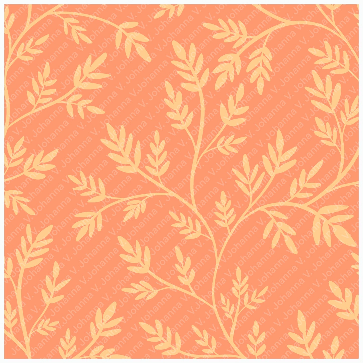Peach Botanical Vine Seamless Pattern – Warm Orange Leafy Floral Background