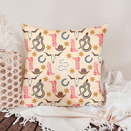 Neutral Western Seamless Pattern – Cowgirl Boots, Snakes & Longhorn Print in Warm Tan | Commercial Use Surface Design