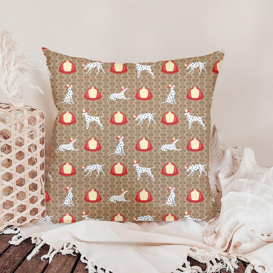 Firehouse Dalmatian Seamless Pattern – Playful Dog & Fire Hat Print in Warm Brown | Commercial Use Surface Design