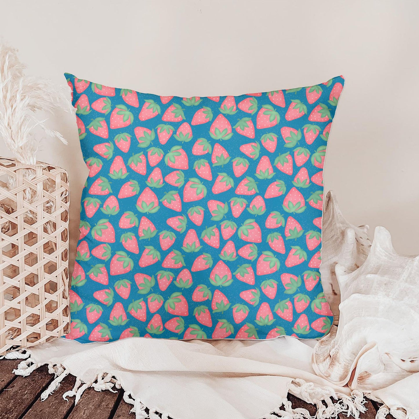 Seamless Strawberry Pattern PNG, Blue Hand Drawn Fruit Digital Paper 12x12, Cute Watercolor Style Surface Pattern for Fabric, Packaging, Commercial Use