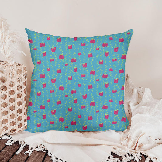 Hanging Strawberries on Sky Blue Seamless Pattern