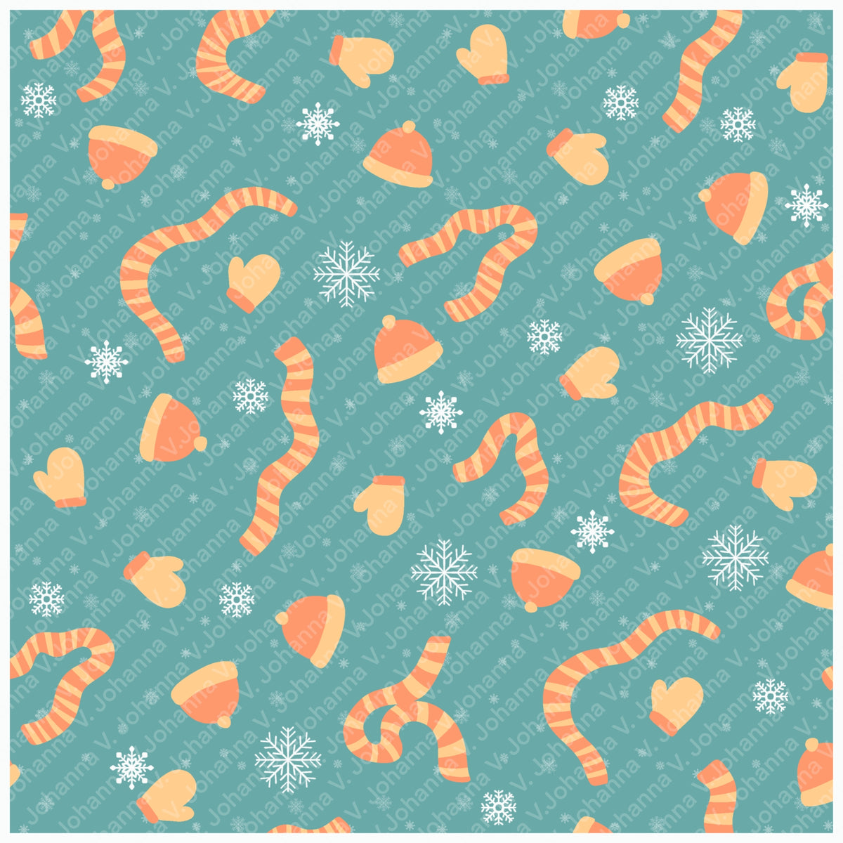 Orange Winter Accessories Seamless Pattern – Hats Scarves Mittens & Snowflakes