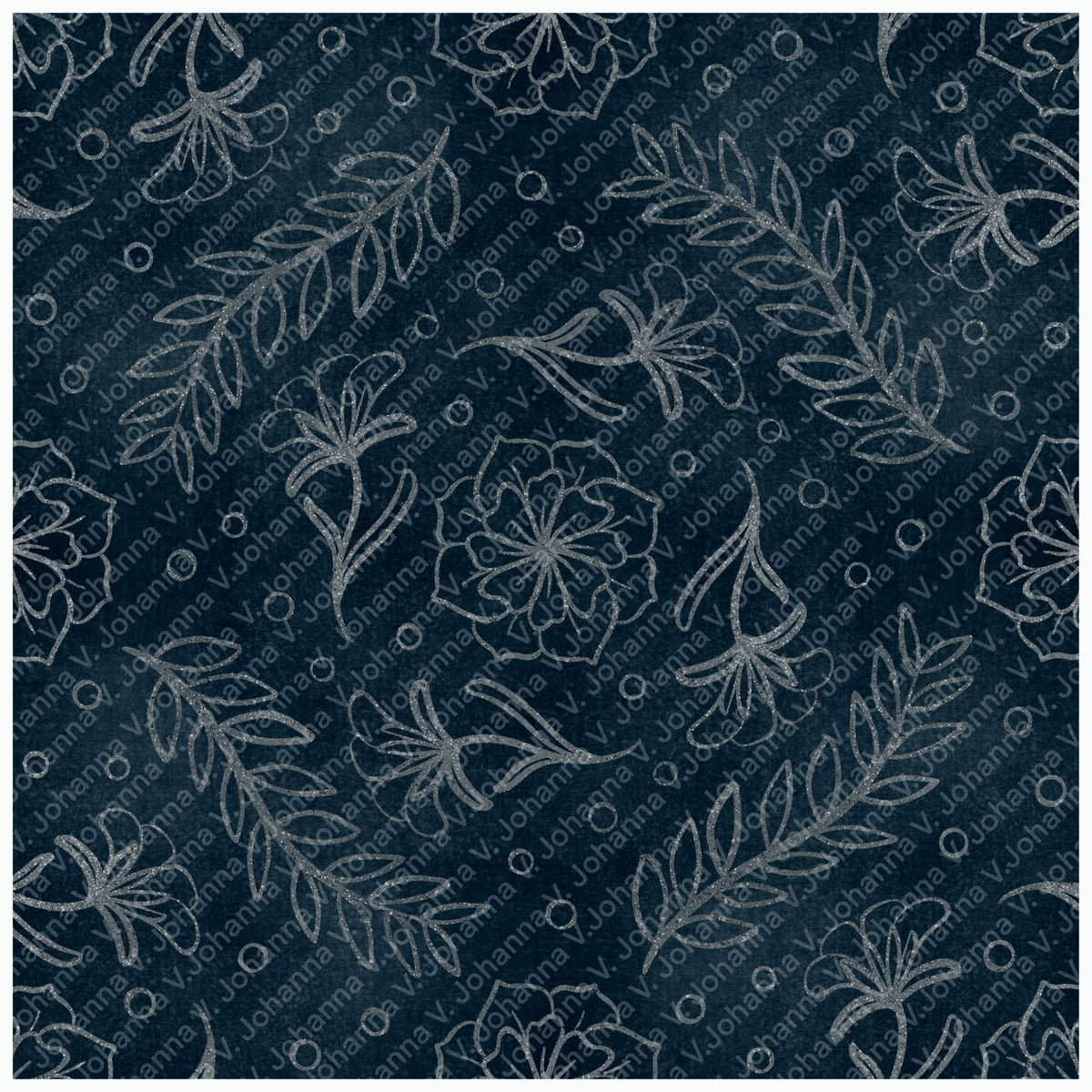Midnight Botanical Floral Seamless Pattern – Dark Navy Hand Drawn Wildflower & Leaf Design