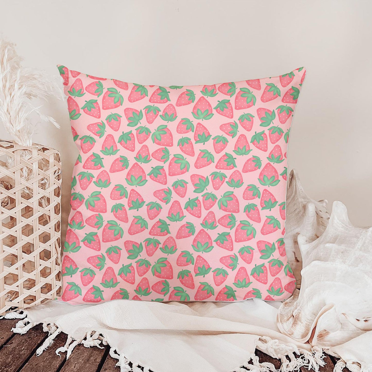 Seamless Strawberry Pattern PNG, Soft Pink Hand Drawn Fruit Digital Paper 12x12, Cute Watercolor Style Surface Pattern for Fabric, Packaging, Commercial Use