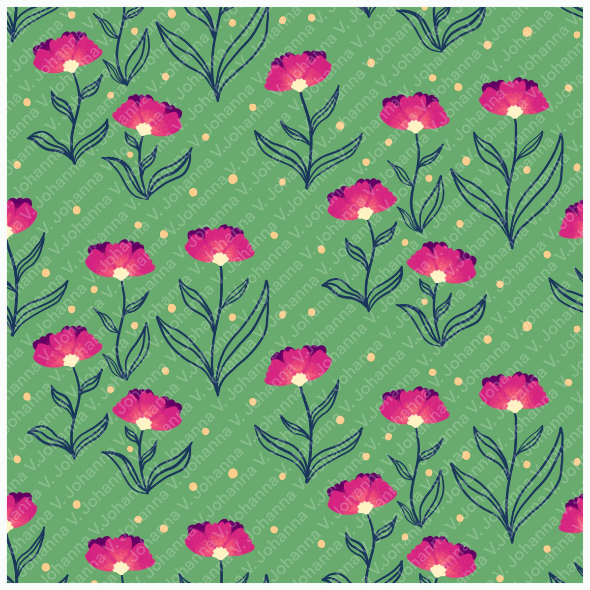 Garden Flowers Seamless Pattern – Pink & Blue Whimsical Botanical Floral Design