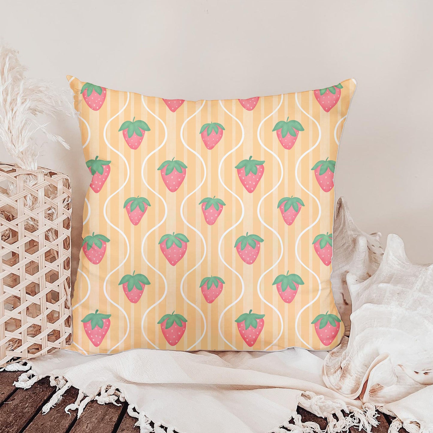 Seamless Strawberry Pattern PNG, Warm Striped Digital Paper 12x12, Cute Fruit Surface Pattern Design for Fabric, Packaging, Stationery, Commercial Use