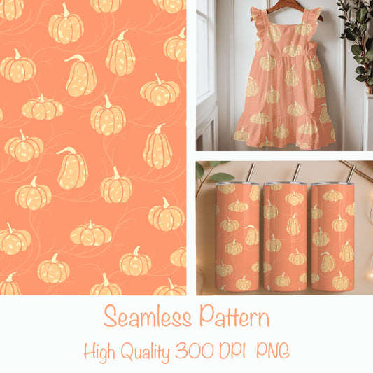 Printed Pumpkin Seamless Pattern – Cozy Fall Pumpkin Design (Warm Orange Edition)