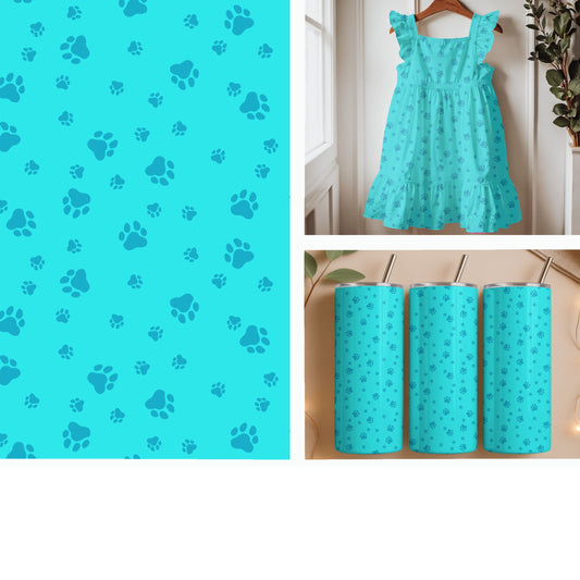 Playful Paw Prints | Aqua Dog Paw Seamless Pattern