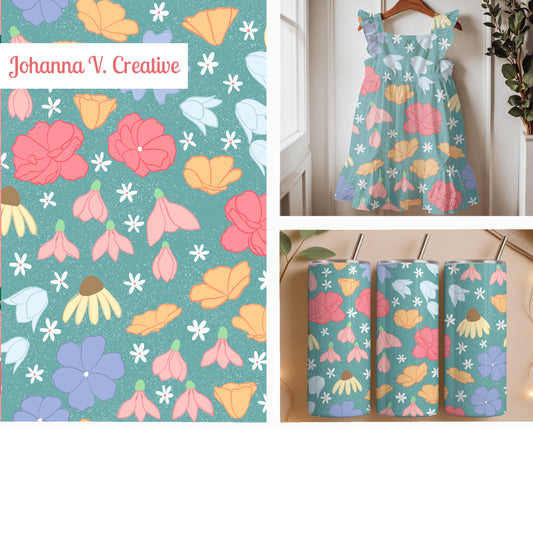 Seamless Wildflower Pattern Blue