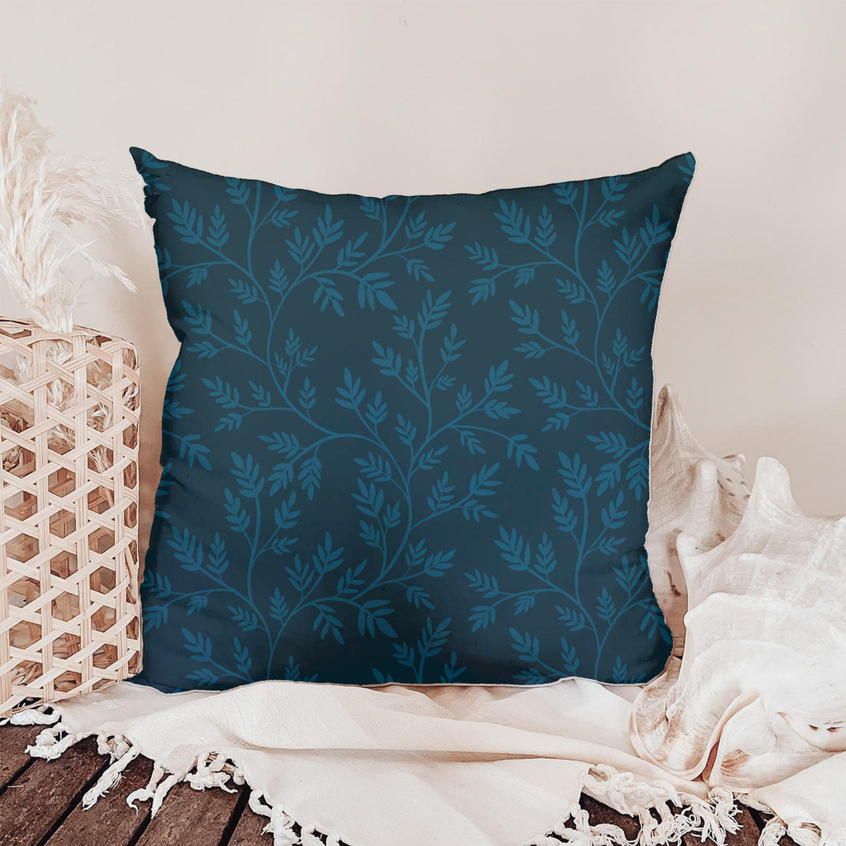 Midnight Blue Botanical Vine Seamless Pattern – Dark Moody Leaf Background