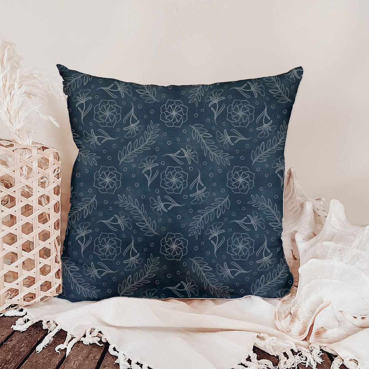 Midnight Botanical Floral Seamless Pattern – Dark Navy Hand Drawn Wildflower & Leaf Design