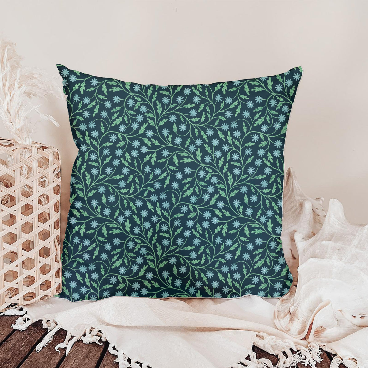 Midnight Blue Wildflower Vine Seamless Pattern – Moody Blue Botanical Floral Design