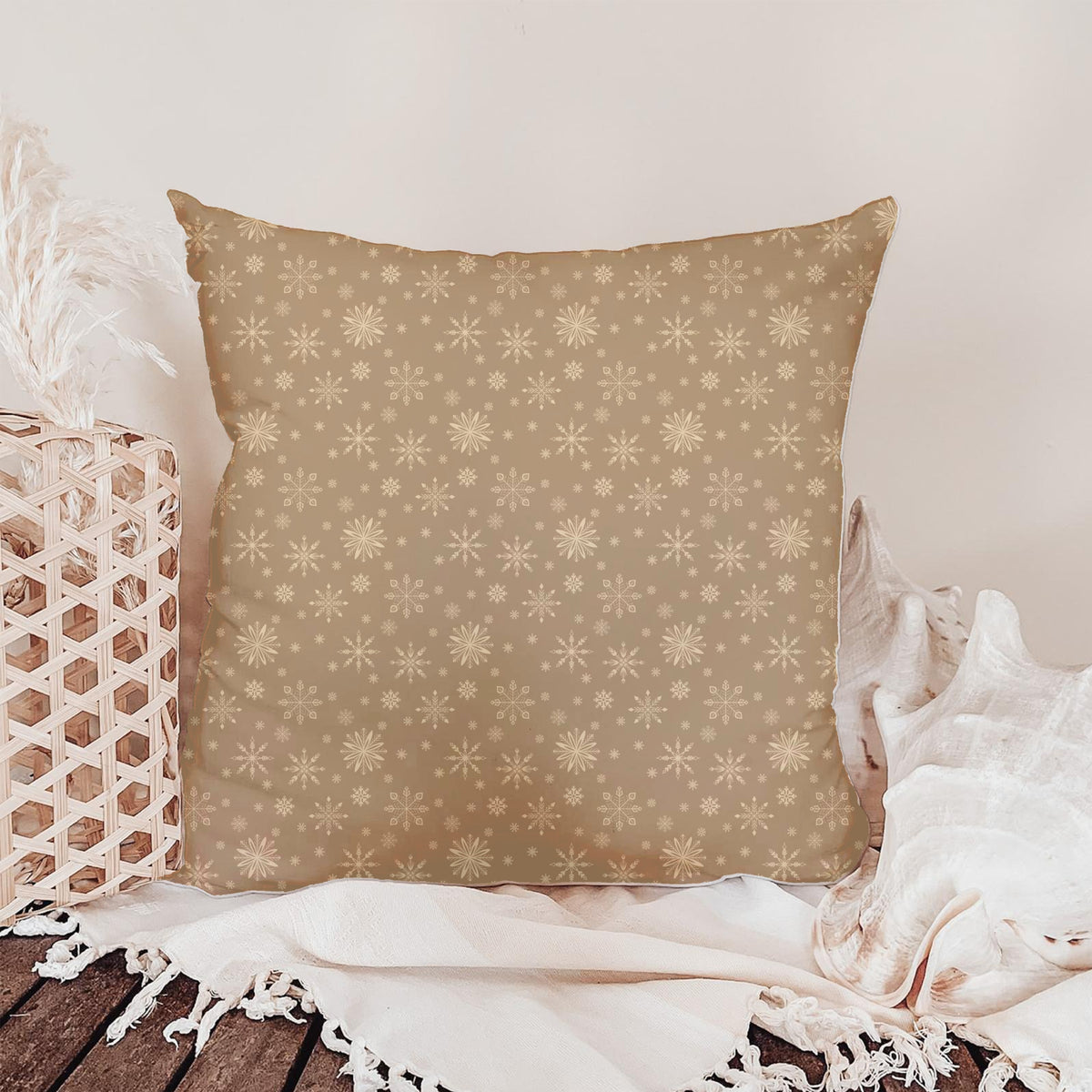 Neutral Snowflake Seamless Pattern – Brown & Cream Winter Snow Design