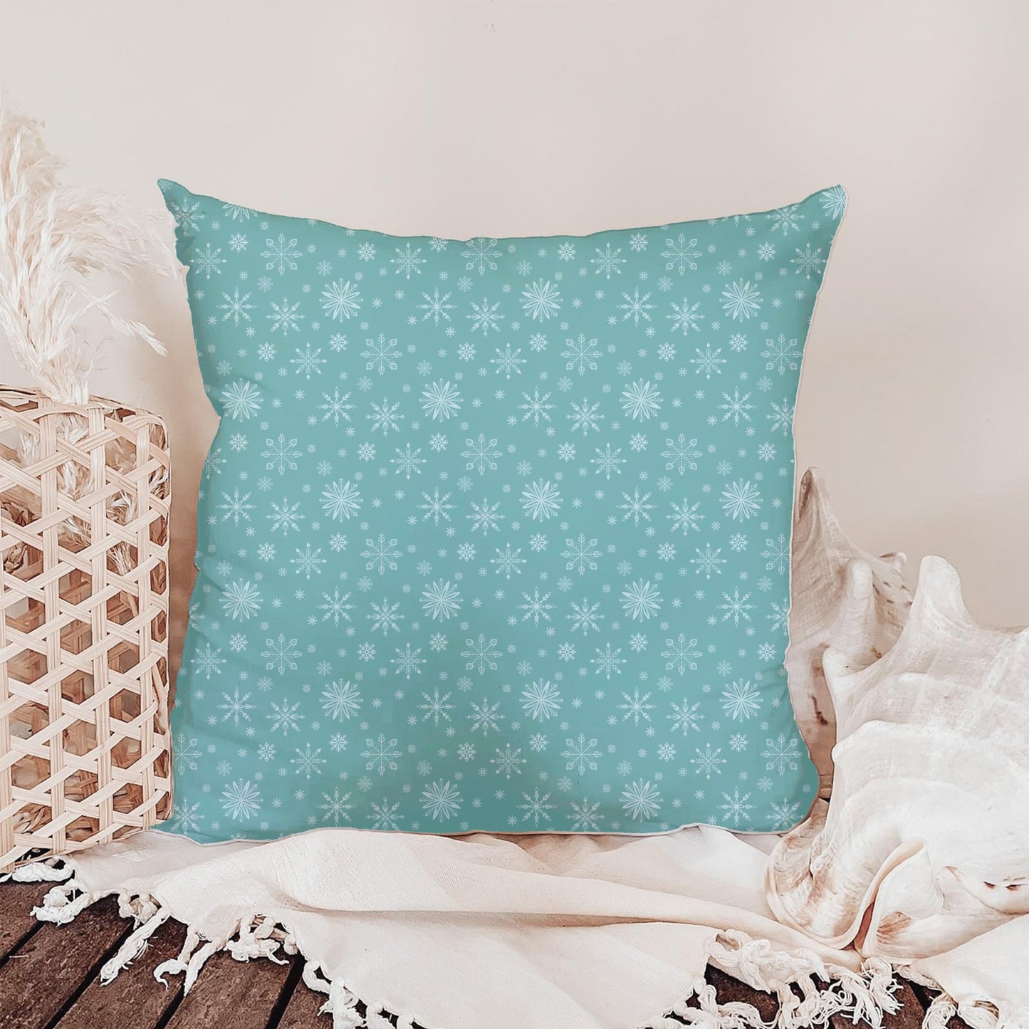 Teal Snowflake Seamless Pattern – Aqua Winter Snow & Ice Crystal Design