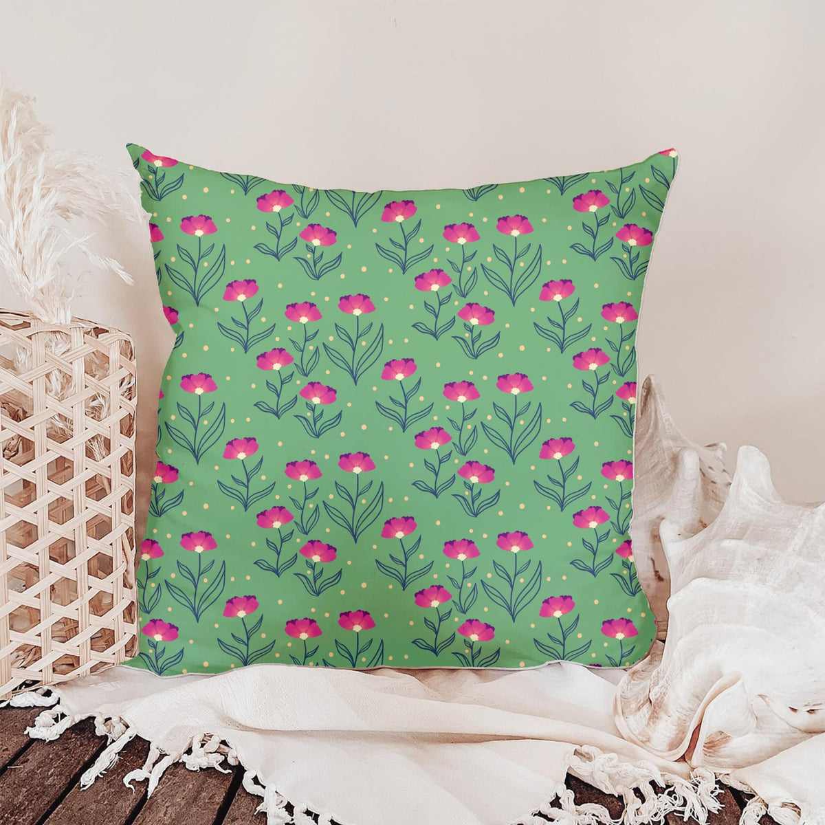 Garden Flowers Seamless Pattern – Pink & Blue Whimsical Botanical Floral Design