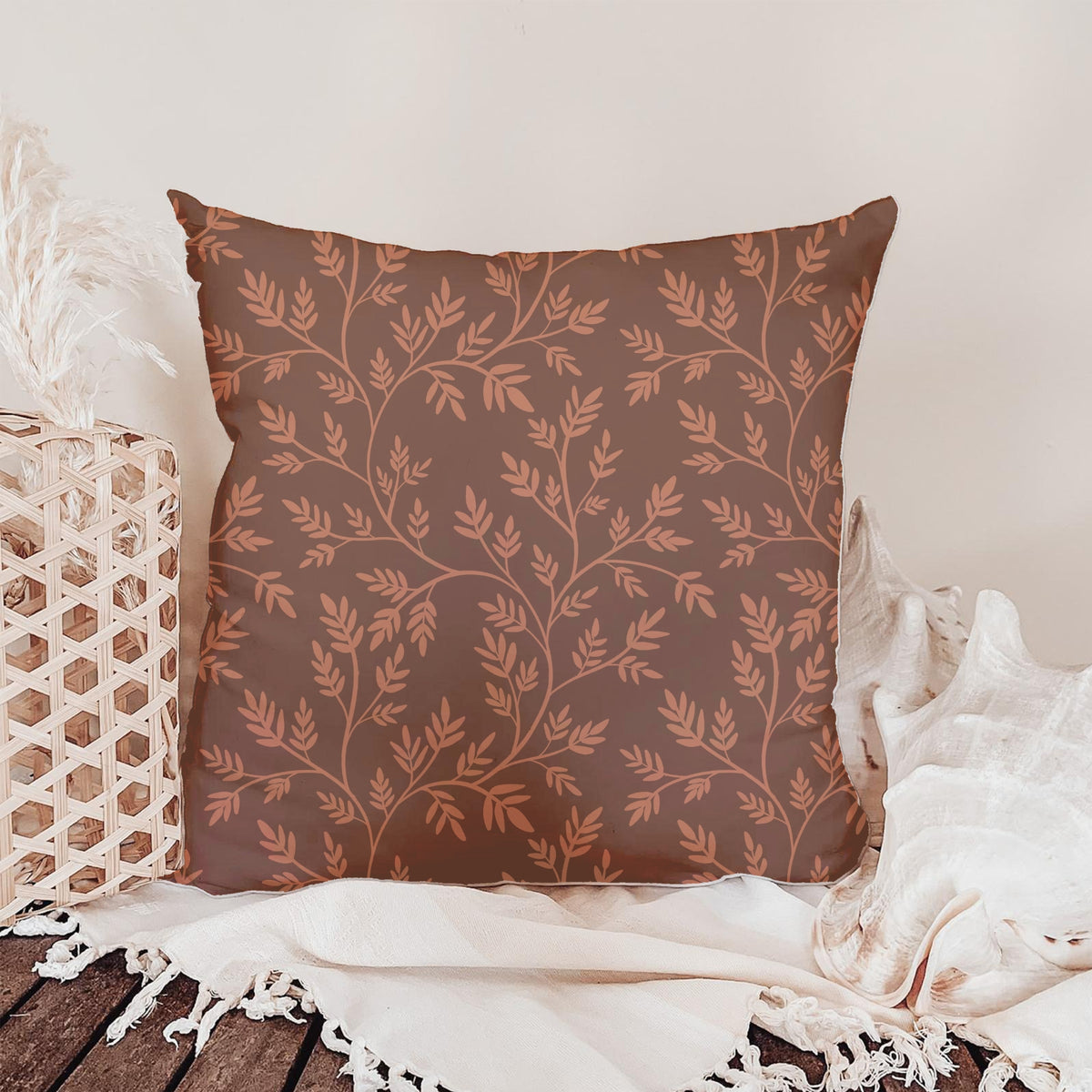 Terracotta Botanical Vine Seamless Pattern – Warm Brown Leafy Background