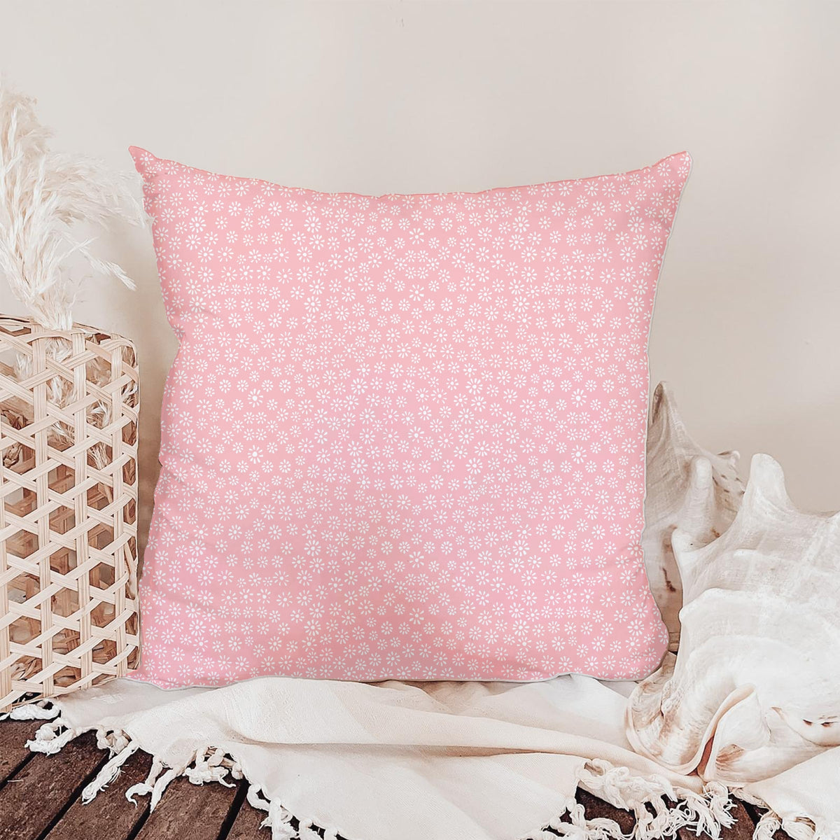 Pink Ditsy Daisy Seamless Pattern – Tiny White Floral on Blush Pink