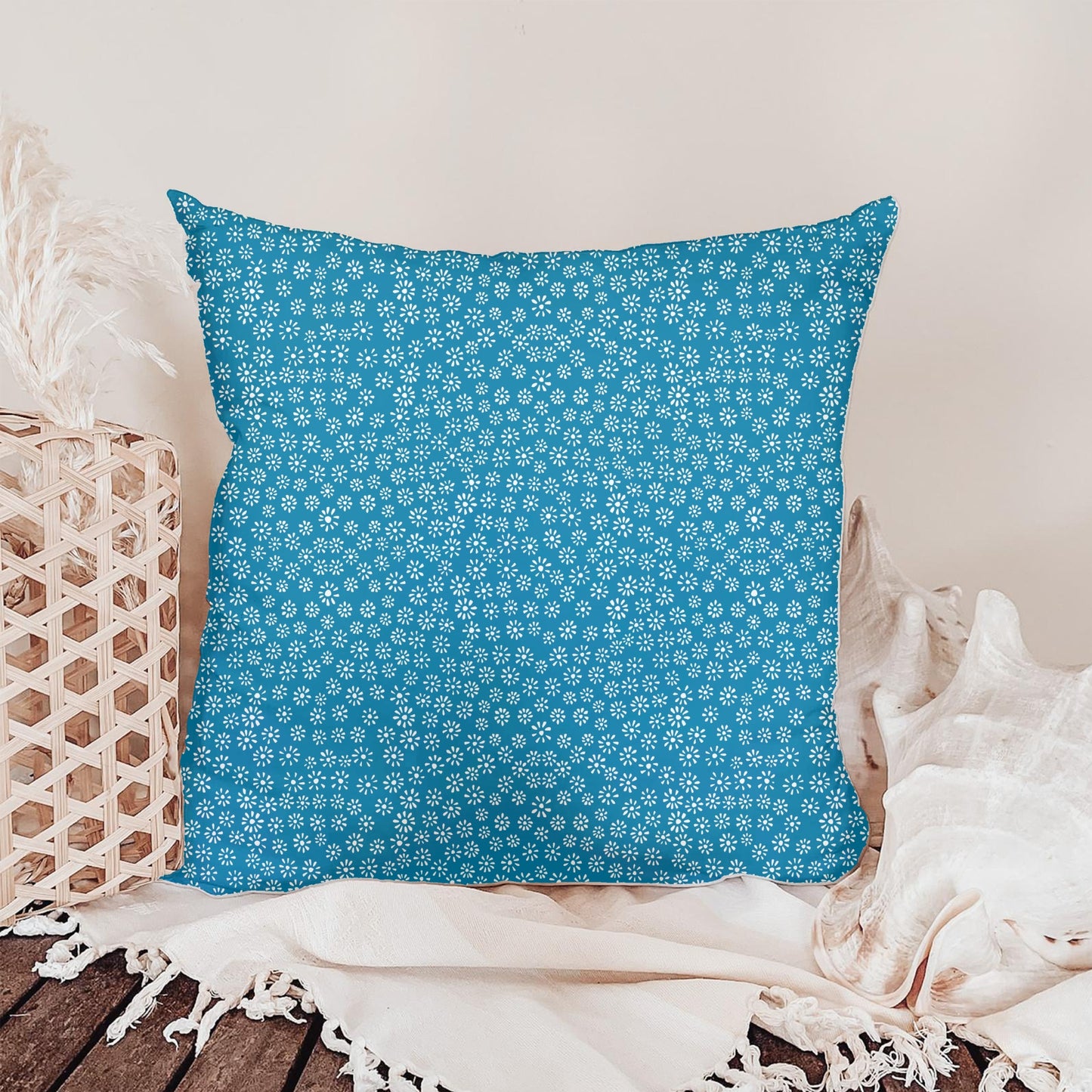 Deep Blue Ditsy Daisy Seamless Pattern – Tiny White Floral Background