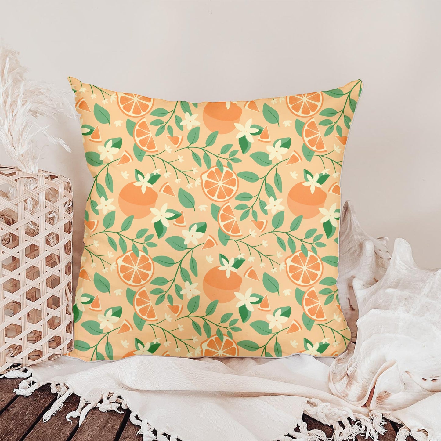 Orange Blossom Seamless Pattern – Citrus Fruit Flowers & Green Botanical Leaves