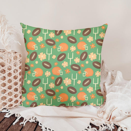 Football Season Green Seamless Pattern – Floral Game Day Football & Helmet Design
