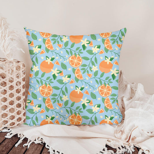 Orange Blossom Seamless Pattern – Citrus Fruit Flowers & Green Leaves on Light Blue