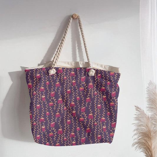 Hanging Strawberries on Deep Plum Seamless Pattern