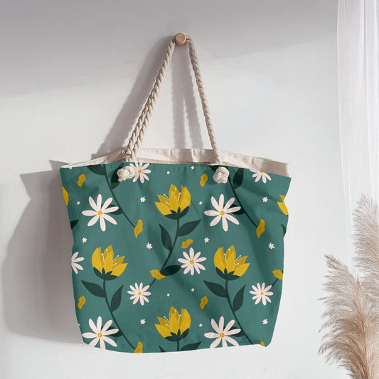 Wildflowers and Daisies on Teal | Botanical Seamless Pattern
