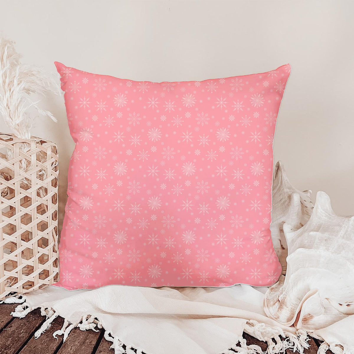 Pink Snowflake Seamless Pattern – Blush Winter Snow & Whimsical Ice Crystal Design