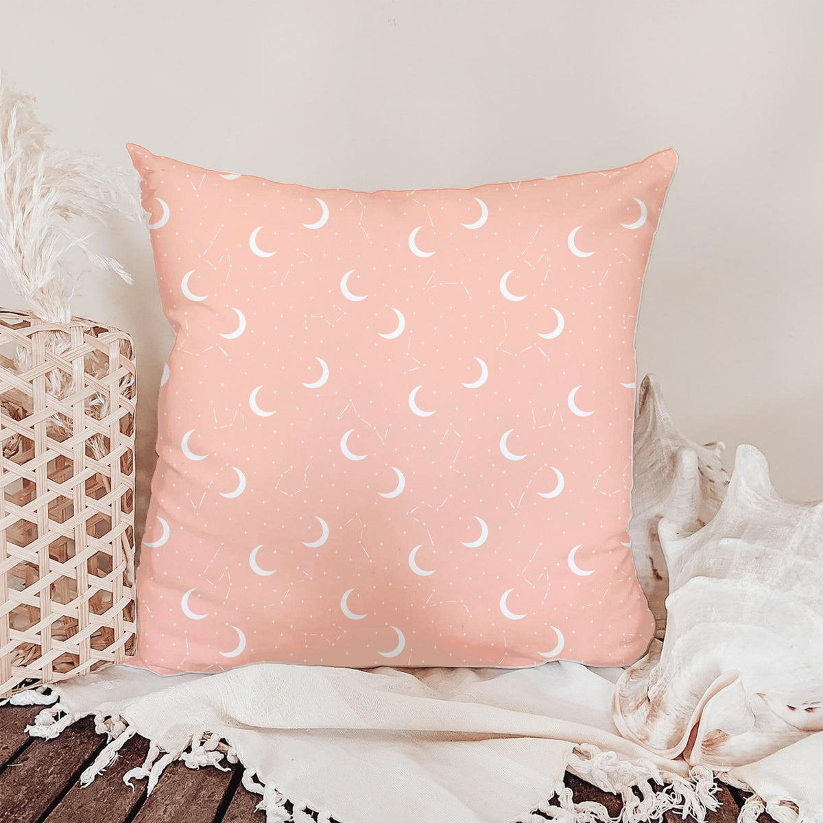 Peach Celestial Moon Seamless Pattern – Crescent Moons, Stars & Constellations