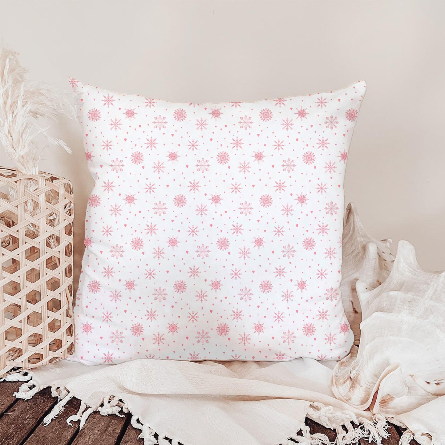 Pink Snowflake Seamless Pattern – Soft Blush Winter Snow & Ice Crystal Design