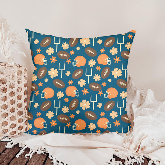 Floral Football Seamless Pattern – Blue & Orange Game Day Sports Design