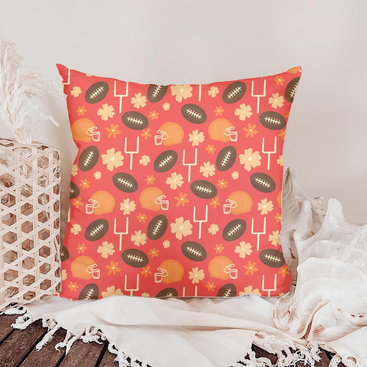 Football Season Red Seamless Pattern – Floral Game Day Football Helmet Sports Design